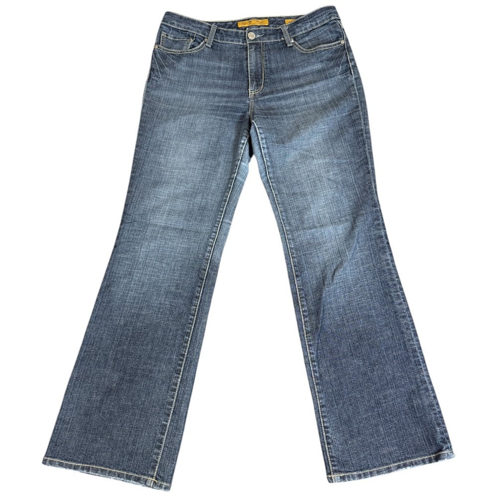 Seven7 Women Size 33x32 Medium Wash Mid Rise Wide Leg‎ Flared Denim Jeans Flare